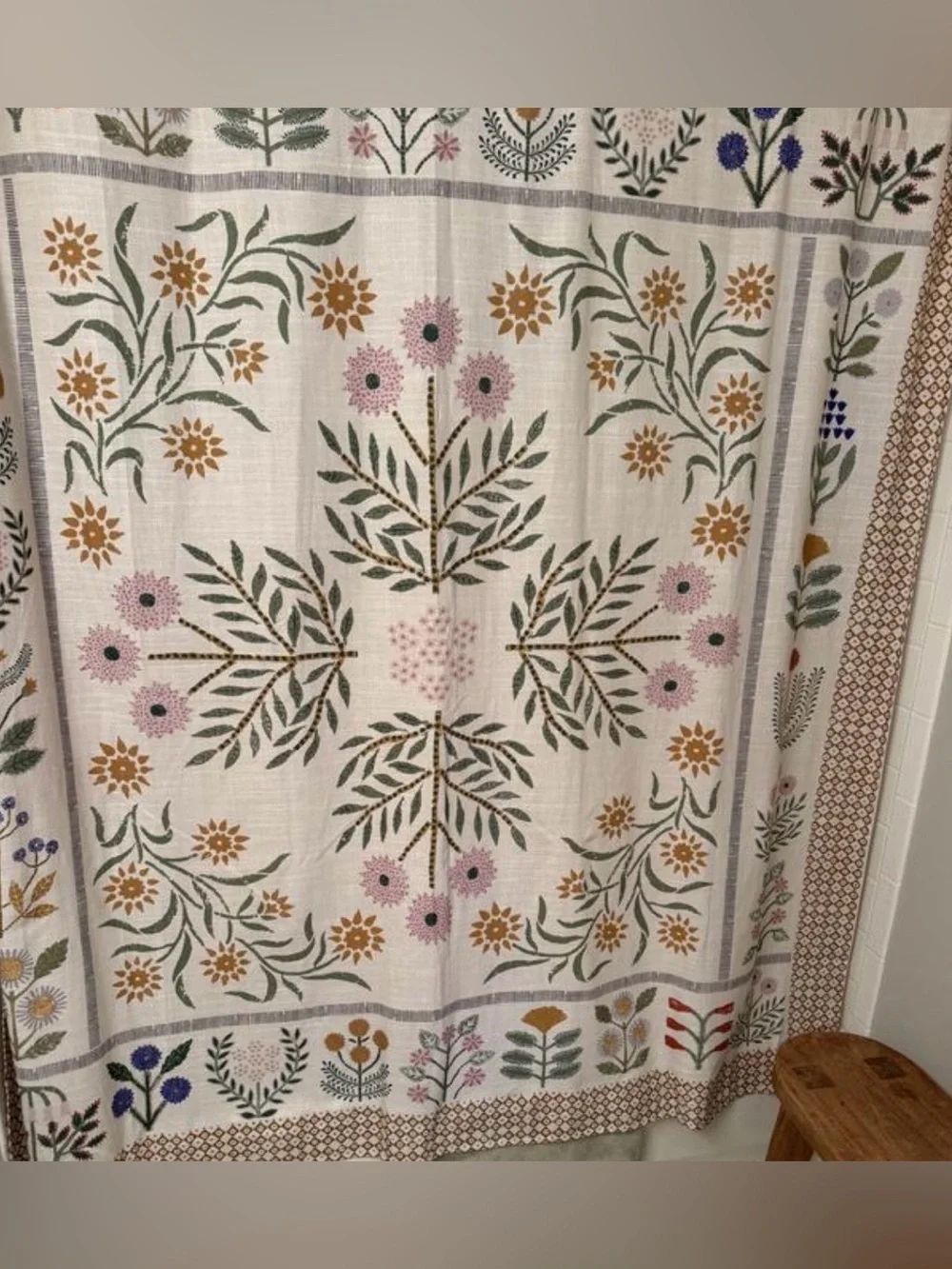 Anthropologie Ellen Merchant Floral-Printed Organic Cotton Paper Shower Curtain